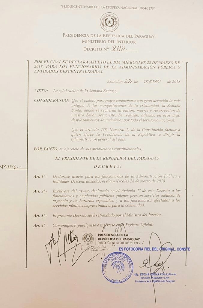 decreto ejecutivo semana santa