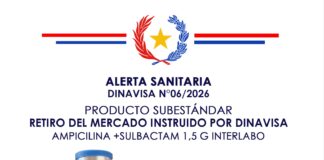 Alerta Sanitaria: Dinavisa retira del mercado medicamento AMPICILINA+SULBACTAM (OOS)