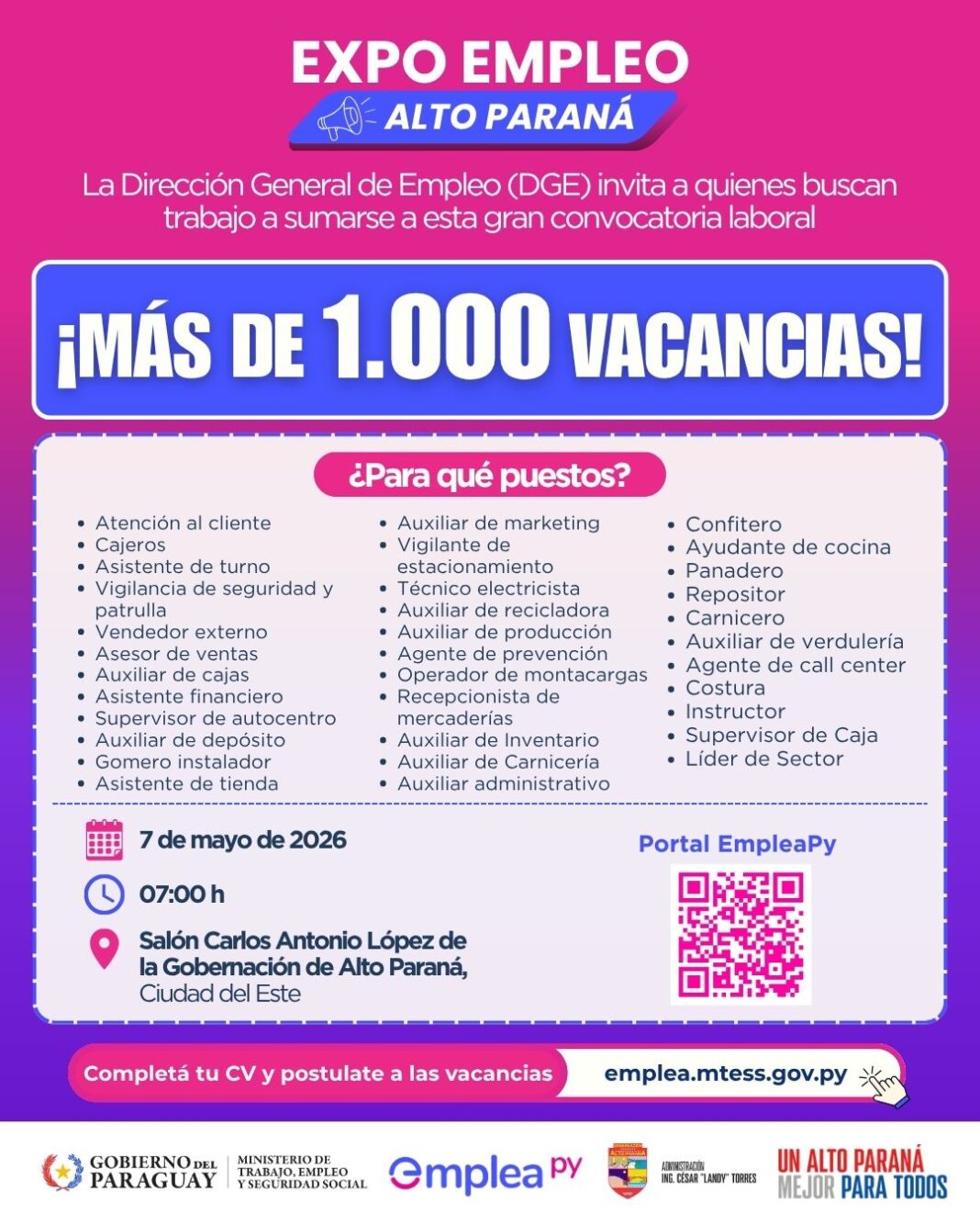 Expo Empleo Alto Paraná: Más de 1.000 vacancias disponibles