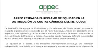 La APPEC respalda reclamo de equidad en la cuotas cárnicas del MERCOSUR