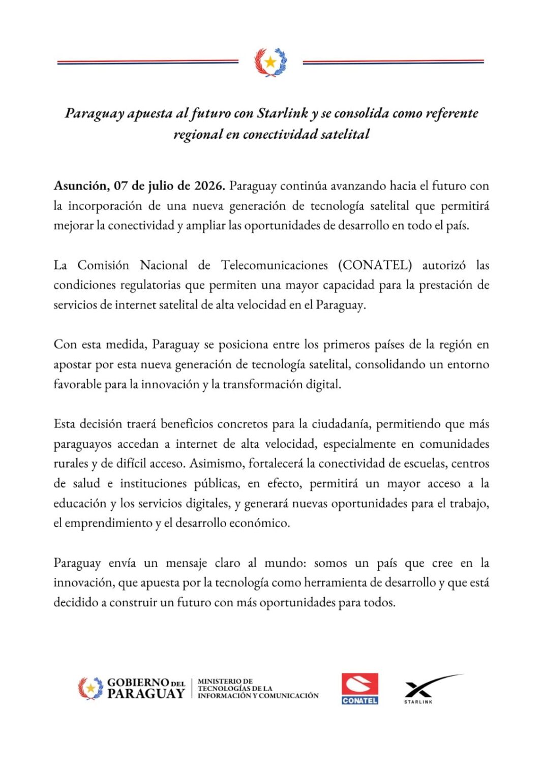 conatel comunicado gobierno